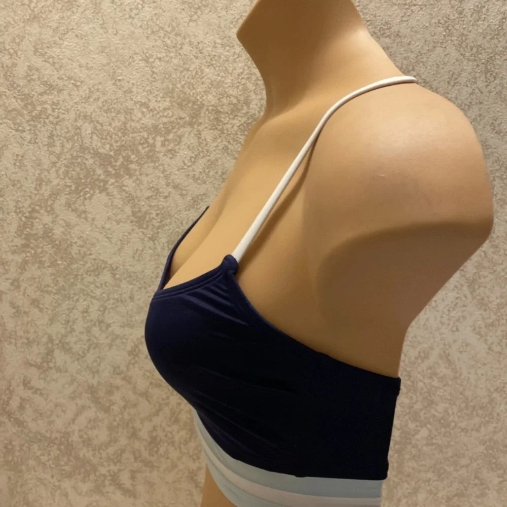 Kona Sol Navy and White and Light Blue Striped Bikini Top